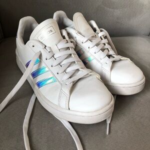 Adidas white with iridescent stripes women’s size 8 sneakers